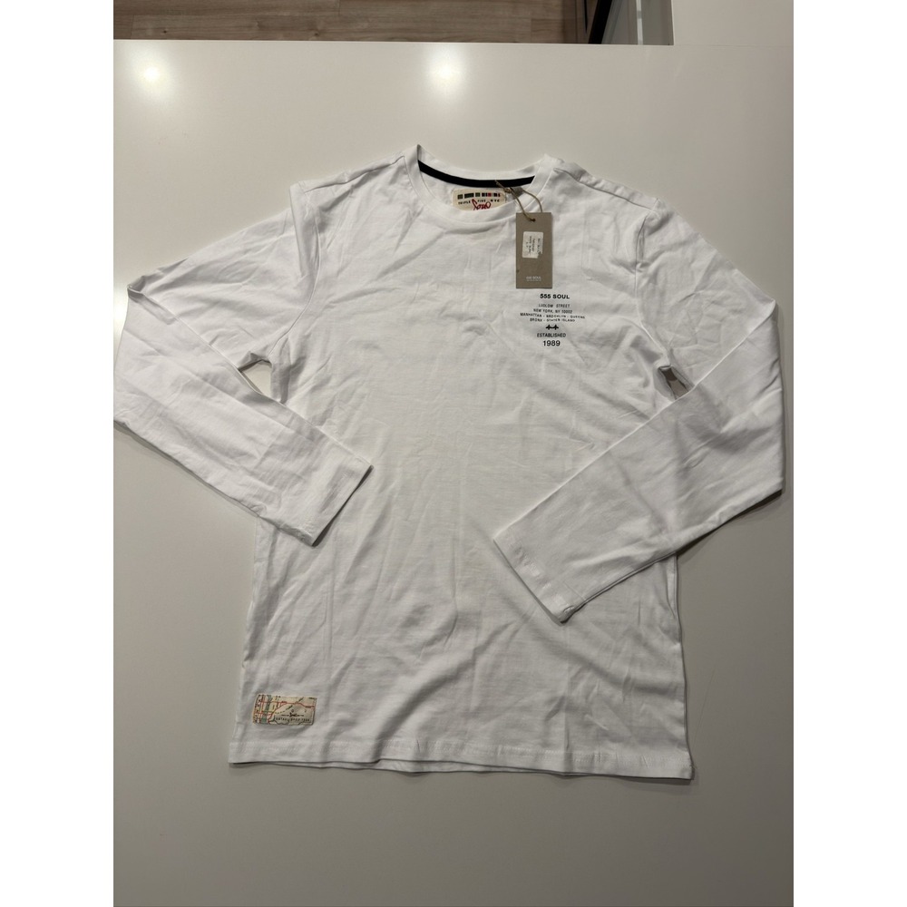 555 SOUL Mens Long Sleeve T-Shirt Small White NYC Graphic Print TMF225587
